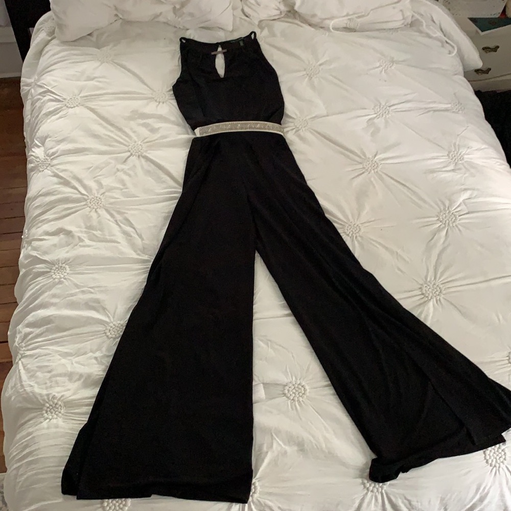 WHBM black jumpsuit with free WHBM beaded belt xxs xs